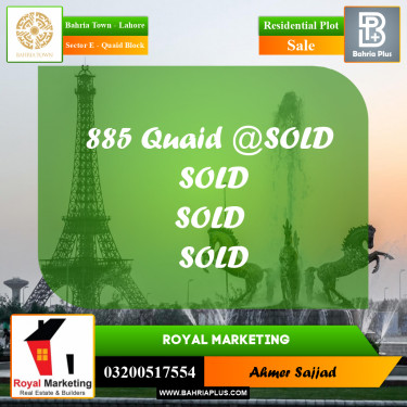 Residential Plot for Sale in Sector E - Quaid Block -  Bahria Town, Lahore - (BP-290463)