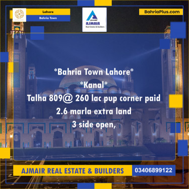 1 Kanal Residential Plot for Sale in Bahria Town, Lahore - (BP-290521)