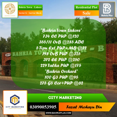 10 Marla Residential Plot for Sale in Sector G - Sarwar Block -  Bahria Town, Lahore - (BP-290534)