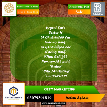 Residential Plot for Sale in Sector B - Umer Block -  Bahria Town, Lahore - (BP-290559)