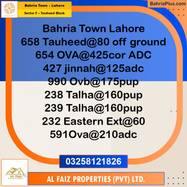 10 Marla Residential Plot for Sale in Sector F - Tauheed Block -  Bahria Town, Lahore - (BP-290580)