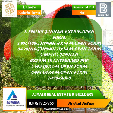 Residential Plot for Sale in Bahria Town, Lahore - (BP-290604)