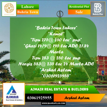 Residential Plot for Sale in Bahria Town, Lahore - (BP-290607)