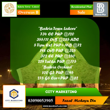 1 Kanal Residential Plot for Sale in Overseas B -  Bahria Town, Lahore - (BP-290661)