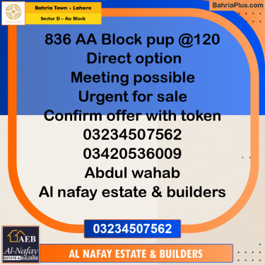 5 Marla Residential Plot for Sale in Sector D - AA Block -  Bahria Town, Lahore - (BP-290696)