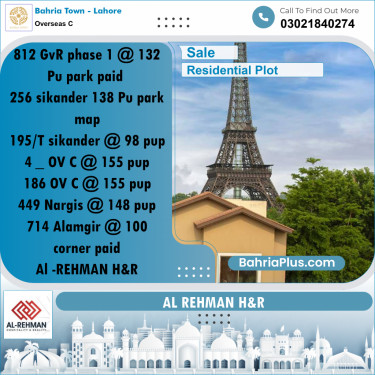 10 Marla Residential Plot for Sale in Overseas C -  Bahria Town, Lahore - (BP-290723)