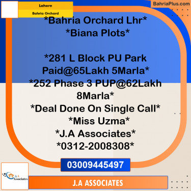 Residential Plot for Sale in Bahria Orchard, Lahore - (BP-290724)