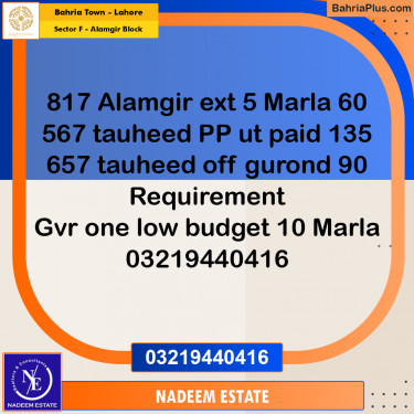 Residential Plot for Sale in Sector F - Alamgir Block -  Bahria Town, Lahore - (BP-290747)