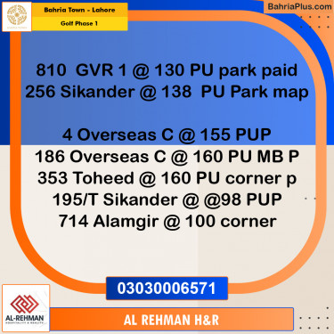 10 Marla Residential Plot for Sale in Golf Phase 1 -  Bahria Town, Lahore - (BP-290755)
