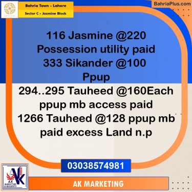 10 Marla Residential Plot for Sale in Sector C - Jasmine Block -  Bahria Town, Lahore - (BP-290776)