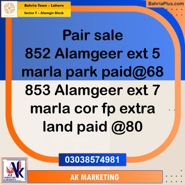5 Marla Residential Plot for Sale in Sector F - Alamgir Block -  Bahria Town, Lahore - (BP-290782)