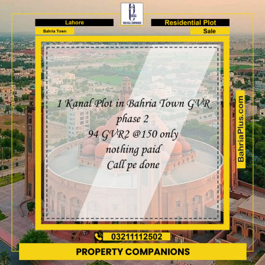 Residential Plot for Sale in Bahria Town, Lahore - (BP-291109)