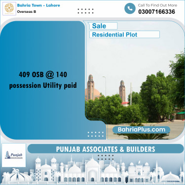 Residential Plot for Sale in Overseas B -  Bahria Town, Lahore - (BP-291174)