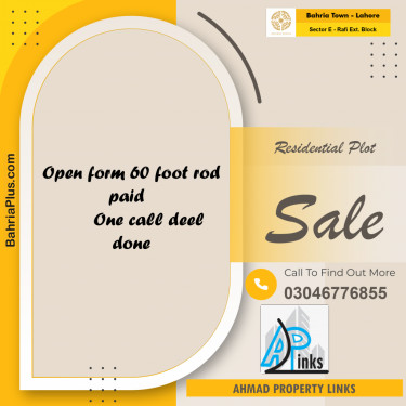 5 Marla Residential Plot for Sale in Sector E - Rafi Ext. Block -  Bahria Town, Lahore - (BP-291236)