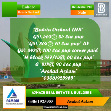 Residential Plot for Sale in Bahria Orchard, Lahore - (BP-291289)