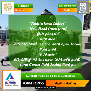 Residential Plot for Sale in Bahria Town, Lahore - (BP-291293)