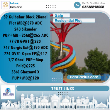 Residential Plot for Sale in Bahria Town, Lahore - (BP-291312)