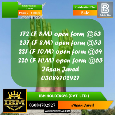 8 Marla Residential Plot for Sale in Phase 2 - F Block -  Bahria Orchard, Lahore - (BP-291364)
