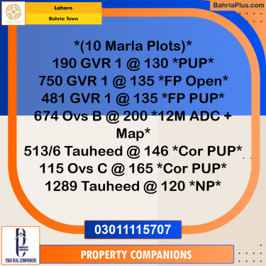 Residential Plot for Sale in Bahria Town, Lahore - (BP-291368)