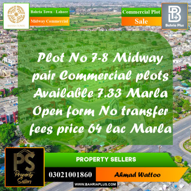 7.33 Marla Commercial Plot for Sale in Midway Commercial -  Bahria Town, Lahore - (BP-291384)