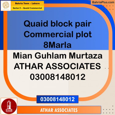 8 Marla Commercial Plot for Sale in Sector E - Quaid Commercial -  Bahria Town, Lahore - (BP-291391)