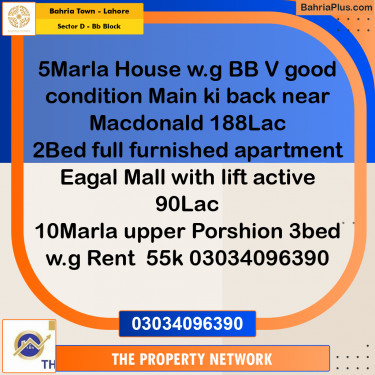 5 Marla Residential Plot for Sale in Sector D - BB Block -  Bahria Town, Lahore - (BP-291408)
