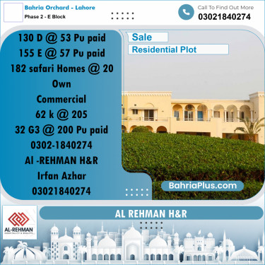 5 Marla Residential Plot for Sale in Phase 2 - E Block -  Bahria Orchard, Lahore - (BP-291477)