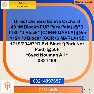 Residential Plot for Sale in Bahria Town, Lahore - (BP-291561)