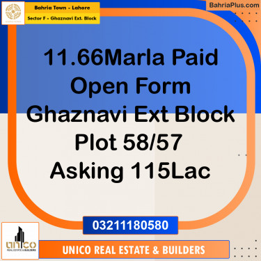 12 Marla Residential Plot for Sale in Sector F - Ghaznavi Ext. Block -  Bahria Town, Lahore - (BP-291638)