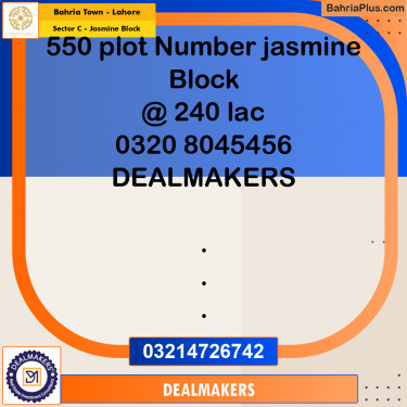 10 Marla Residential Plot for Sale in Sector C - Jasmine Block -  Bahria Town, Lahore - (BP-291651)
