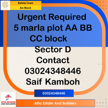 5 Marla Residential Plot for Sale in Sector D - AA Block -  Bahria Town, Lahore - (BP-291675)