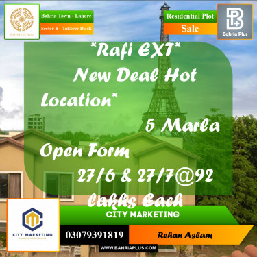 Residential Plot for Sale in Sector B - Takbeer Block -  Bahria Town, Lahore - (BP-291692)