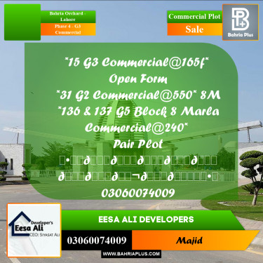 Commercial Plot for Sale in Phase 4 - G3 Commercial -  Bahria Orchard, Lahore - (BP-291698)