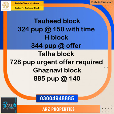 Residential Plot for Sale in Sector F - Tauheed Block -  Bahria Town, Lahore - (BP-291813)