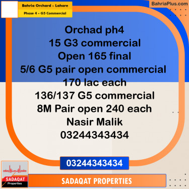 8 Marla Commercial Plot for Sale in Phase 4 - G5 Commercial -  Bahria Orchard, Lahore - (BP-291814)