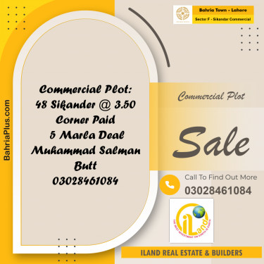 5 Marla Commercial Plot for Sale in Sector F - Sikandar Commercial -  Bahria Town, Lahore - (BP-291821)