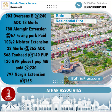 18 Marla Residential Plot for Sale in Overseas B -  Bahria Town, Lahore - (BP-291835)