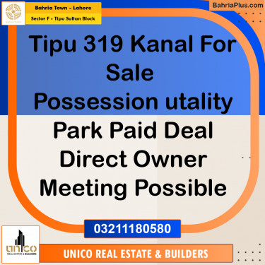 1 Kanal Residential Plot for Sale in Sector F - Tipu Sultan Block -  Bahria Town, Lahore - (BP-291851)
