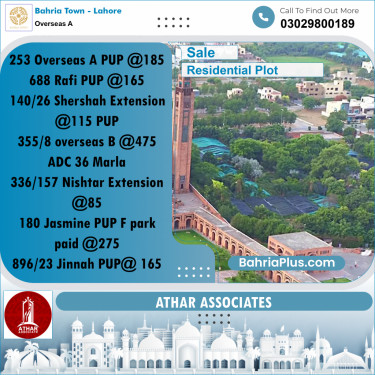 10 Marla Residential Plot for Sale in Overseas A -  Bahria Town, Lahore - (BP-291852)