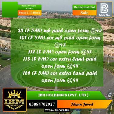 5 Marla Residential Plot for Sale in Phase 2 - F Block -  Bahria Orchard, Lahore - (BP-291860)