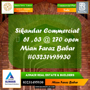 5 Marla Commercial Plot for Sale in Sector F - Sikandar Commercial -  Bahria Town, Lahore - (BP-291891)