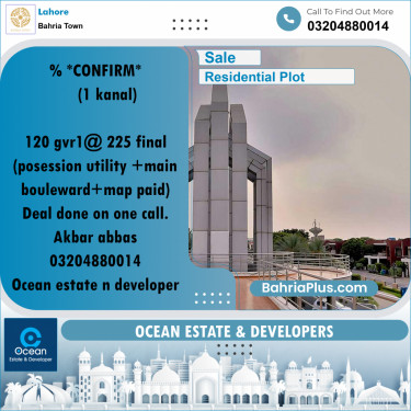 Residential Plot for Sale in Bahria Town, Lahore - (BP-291921)