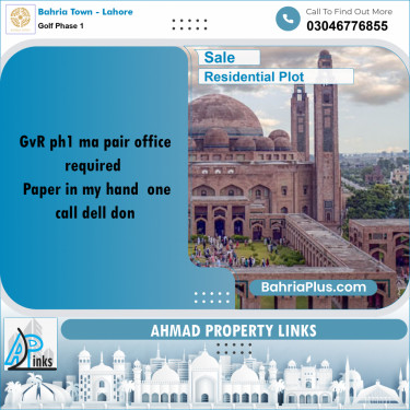 10 Marla Residential Plot for Sale in Golf Phase 1 -  Bahria Town, Lahore - (BP-291972)