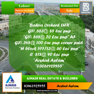 Residential Plot for Sale in Bahria Orchard, Lahore - (BP-292008)
