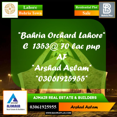 Residential Plot for Sale in Bahria Town, Lahore - (BP-292009)