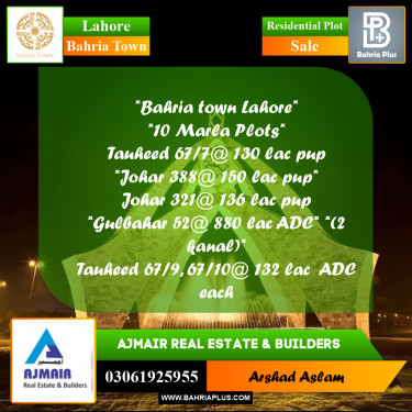 Residential Plot for Sale in Bahria Town, Lahore - (BP-292011)