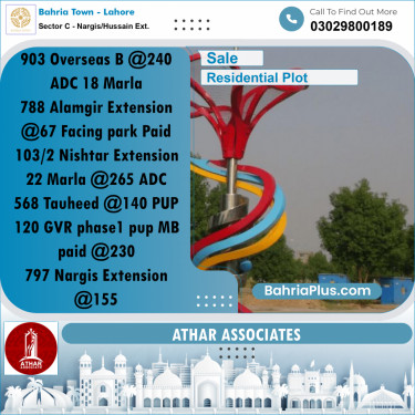 20 Marla Residential Plot for Sale in Sector C - Nargis/Hussain Ext. -  Bahria Town, Lahore - (BP-292032)