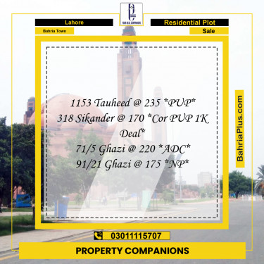 Residential Plot for Sale in Bahria Town, Lahore - (BP-292040)