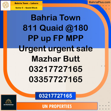 10 Marla Residential Plot for Sale in Sector E - Quaid Block -  Bahria Town, Lahore - (BP-292119)