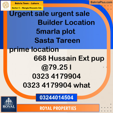 Residential Plot for Sale in Sector C - Nargis/Hussain Ext. -  Bahria Town, Lahore - (BP-292138)